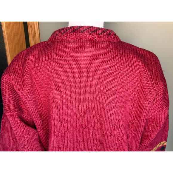 Sweaters of Ireland Vintage Cardigan 100% Pure Wool Fair Isle Maroon Gold Large - Picture 8 of 13